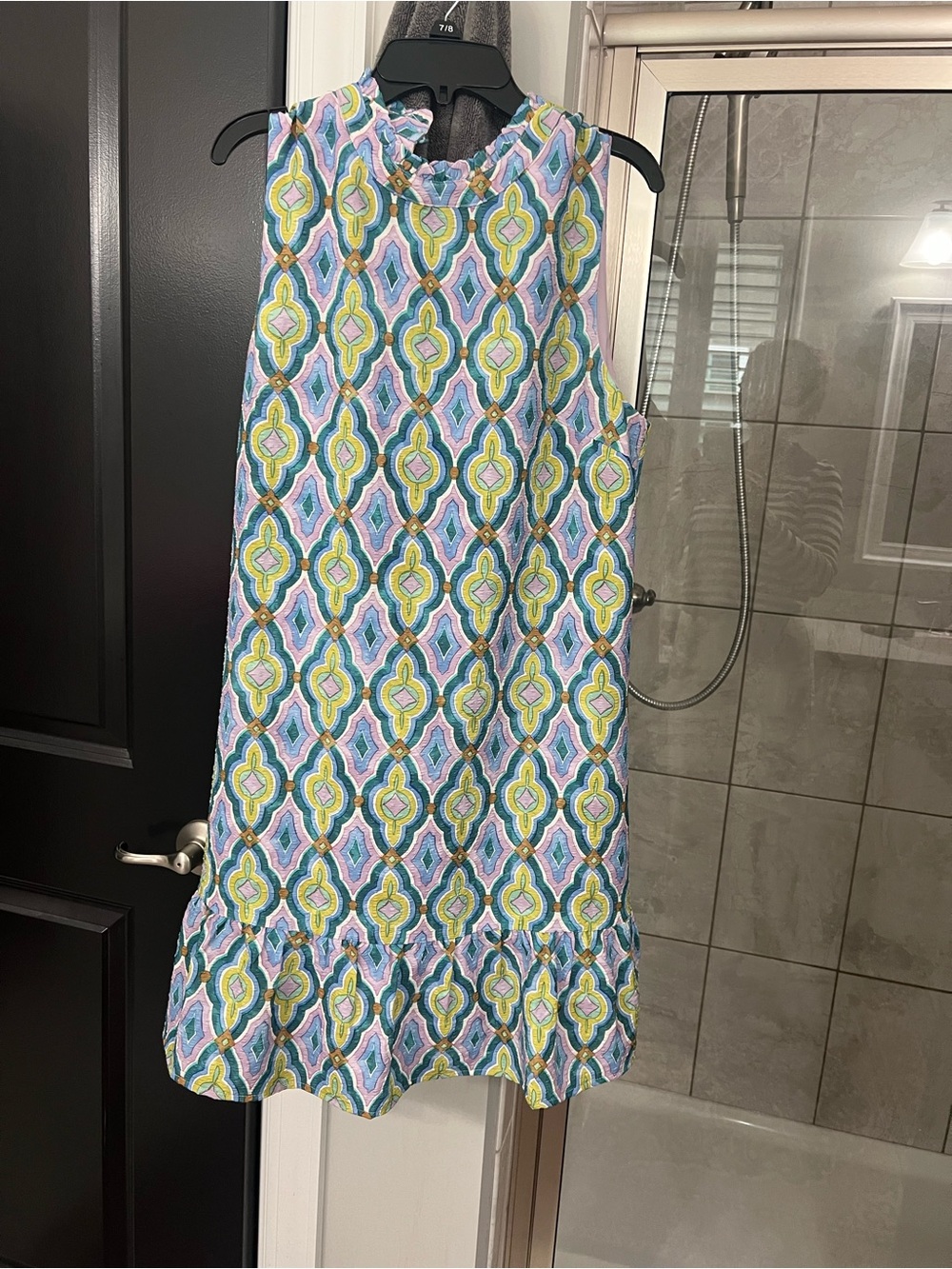 THML Sleeveless Mini Skirt — Blue, Green & Lavender Geometric